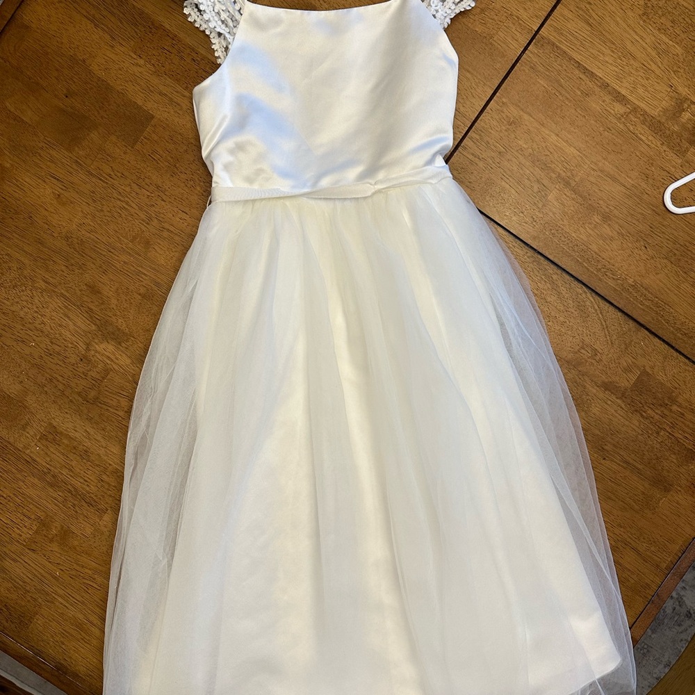 David's Bridal White A-Line Sundress with Flutter Cap Sleeves